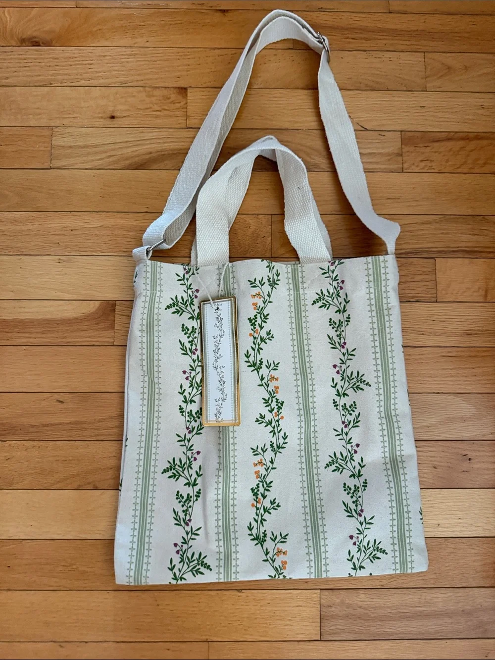 Canvas Floral Stripe Tote Bag in Cream